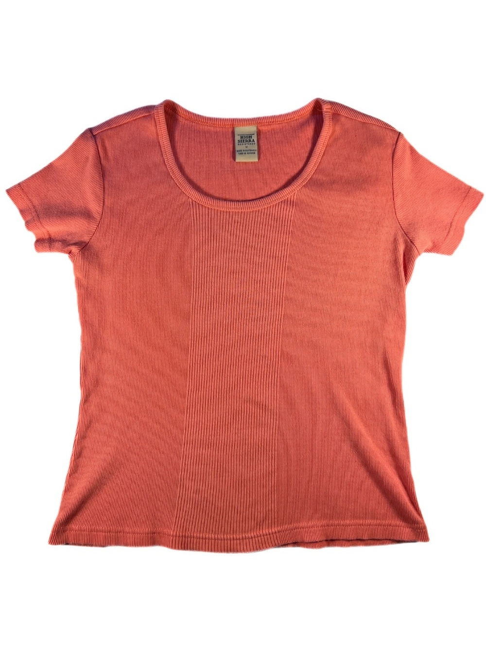 Vintage Y2K High Sierra Coral Pink Ribbed Baby Tee Womens Medium 100% Cotton